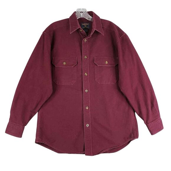 Woolrich Shirt Chamois Mens Size Medium M Long Sleeve Button Down Red Burgundy - Picture 2 of 9